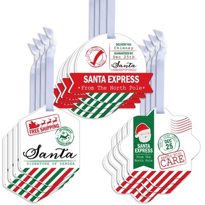 Big Dot of Happiness Santa's Special Delivery - Assorted Hanging From Santa Claus Christmas Favor Tags - Gift Tag Toppers - 12 Ct