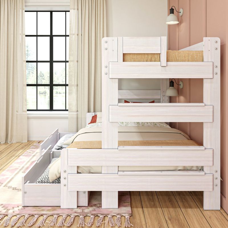Max & Lily Farmhouse Twin over Full Bunk Bed with Storage Drawers, 4 of 6