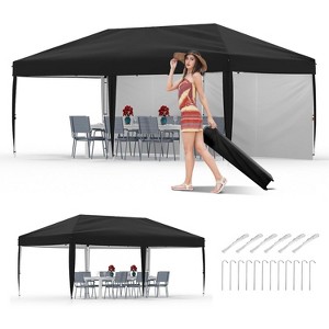 10x20 Pop Up Canopy with 2-Sidewall, Outdoor Tent with Portable Roller Bag - 3 Adjustable Height, 4 Weight Bags Stakes & 6 Guy Ropes - 1 of 4