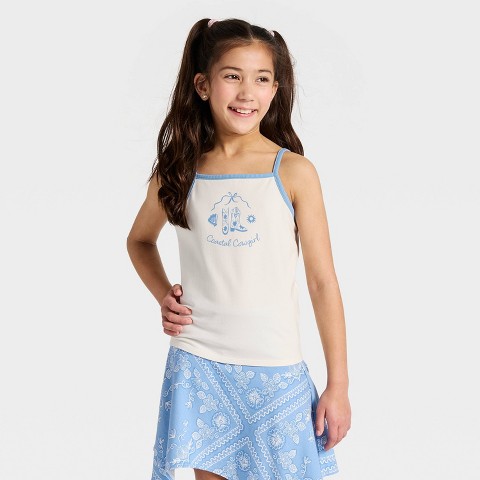 Детские Cat & Jack Girls' Cowgirl Graphic Tank Top - Cat & Jack™ Cream/Blue M