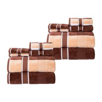 Lavish Home 12-Piece Cotton Towel Set - Solid and Striped Bathroom Accessories with Bath Towels, Hand Towels, and Wash Cloths