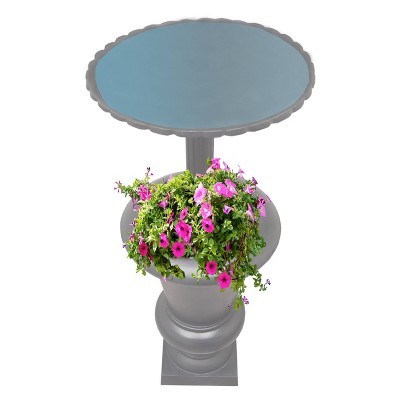 Ornate Gray Cast Aluminum Bird Bath with Planter Vase