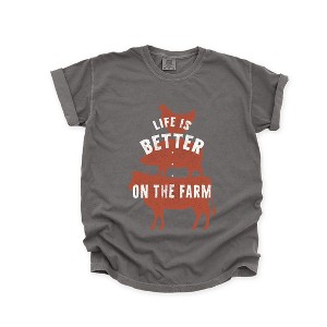 Simply Sage Market Women's Life Is Better On The Farm Colorful Short Sleeve Garment Dyed Tee - 1 of 4