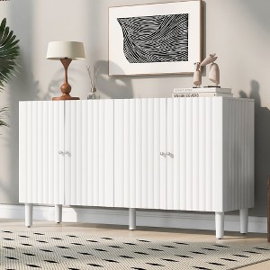 KTMBDW Fluted 4-Door Kitchen Sideboard Buffet Console, 58 Inch Storage Cabinet with Adjustable Shelves - 1 of 4