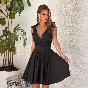 Women's Cross Neck Summer Sleeveless Dress Beach Tie Strap Dresses A Line Sundress - 1 of 3