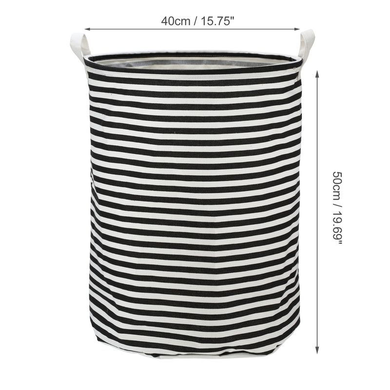 Unique Bargains 3661 Cubic-in Foldable Cylindrical Laundry Basket Black 1 Pc Stripe, 3 of 7