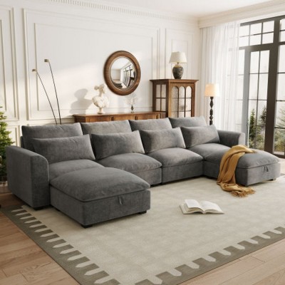 Modular Convertible Sofa with 2 Storage Ottomans, U-Shaped Oversized Sofa Set, Free Configuration Sectional Couch for Living Room-Maison Boucle