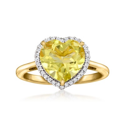 Ross-Simons 2.70 Carat Lemon Quartz and .10 ct. t.w. White Zircon Heart Ring in 18kt Gold Over Sterling