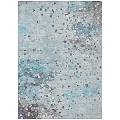 Teal Blue And Gray Abstract Washable Indoor Outdoor Area Rug