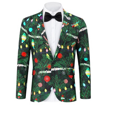 Men's Printed Blazer Casual Slim Fit One Button Sports Coat Festival Party Jacket