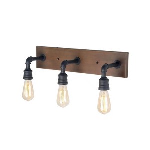 LNC Sabrina 22.2-in 3-Lights Brown Wood and Matte Black Farmhouse Vanity  Lights - 1 of 4