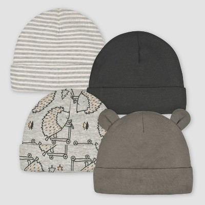 Image of Gerber Baby Boys' 4pk Hedgehog Caps - Gray
