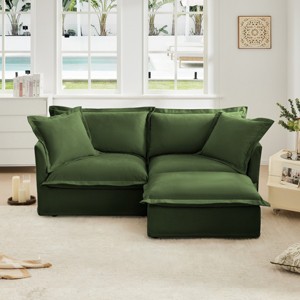 Slipcovered Sectional Sofa, 2 Seater Sofa with Removable Cover, Sofa with Convertible Ottoman, Chenille Fabric Sectional Sofas-Cuddlewood - 1 of 4