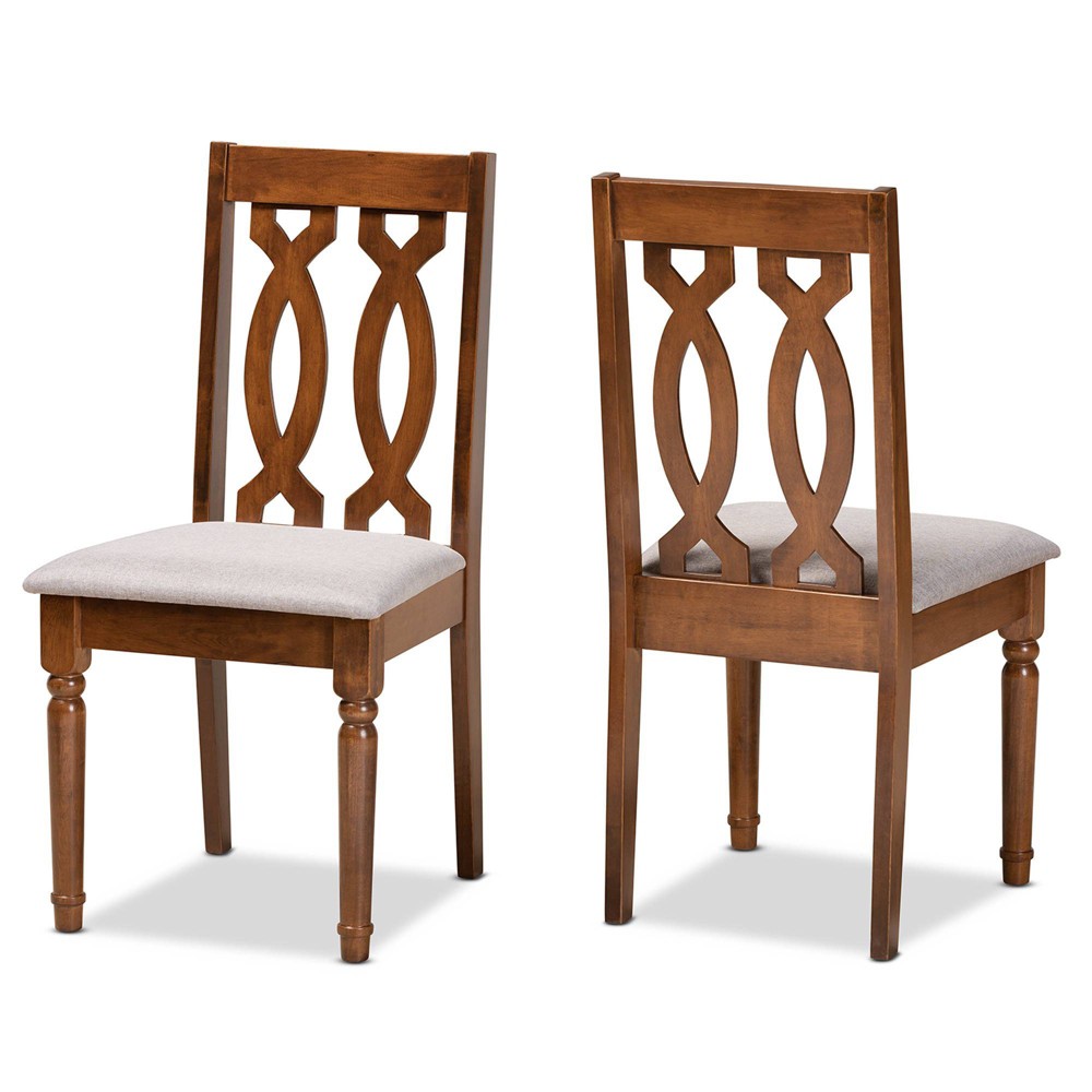 Photos - Chair 2pc Cherese Fabric Upholstered and Wood Dining  Set Gray/Brown - Baxt