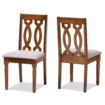 2pc Cherese Fabric Upholstered and Wood Dining Chair Set Gray/Brown - Baxton Studio