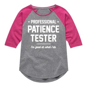 Girls' - Instant Message - Professional Patience Tester Shirt Tail Raglan Graphic T-shirt - 1 of 4