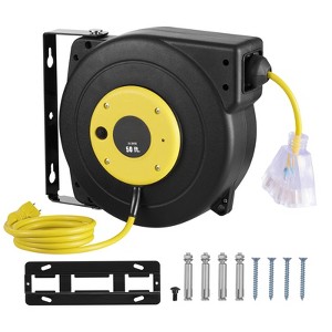 VEVOR Retractable Extension Cord Reel, 50 FT, Heavy Duty 14AWG/3C SJTOW Retractable Power Cord with Lighted Triple Tap Outlet, Black - 1 of 4