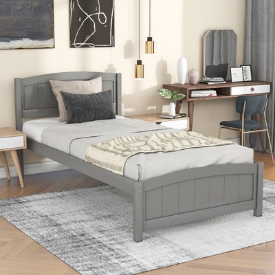 NicBex Twin Size Wood Platform Bed Frame with Headboard and Footboard,Under Bed Storage,Easy Assembly,White/Espresso/Gray
