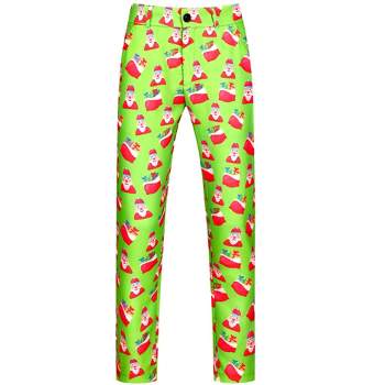 Lars Amadeus Men's Flat Front Funny Party Cosplay Costume Christmas Printed Pants