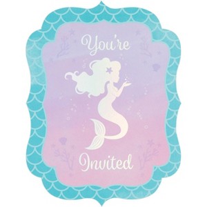 8ct Mermaid Print Party Invitation, Blue Pink Purple