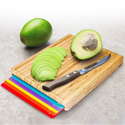 Bamboo Cutting Board Set with Color-Coded Flexible Mats