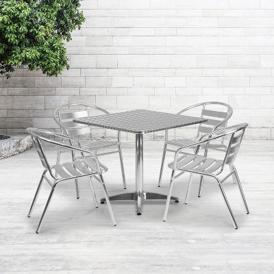 31.5" Square Stainless Steel and Aluminum Dining Set for 4