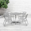 Emma and Oliver 31.5" Square Aluminum Table Set with 4 Slat Back Chairs - 2 of 4