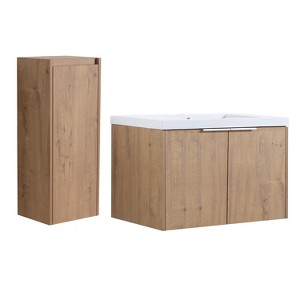 SEVOBAL Bathroom Storage Cabinets, Wall-Mounted Bathroom Vanity with Resin Basin Sink, Side Cabinet with Interior Shelf, Brown, 29.5"*18.1"*19.3" - 1 of 4