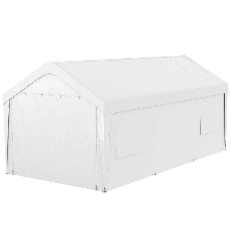 Outsunny Carport 10' x 20' Portable Garage, Heavy Duty Car Port Canopy with 2 Roll-up Doors & 4 Windows, 4 of 7