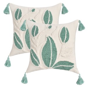 REGALWOVEN Boho Leaf Embroidery with Tassels Decorative Throw Pillow Cover 18 x 18 Inch Set of 2 - 1 of 4