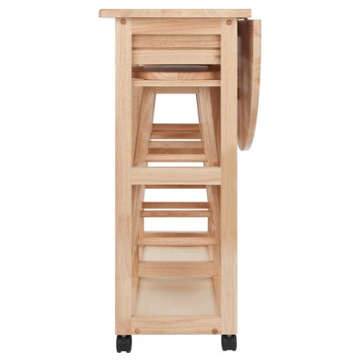 Light Wood Folding Table with 2 Stools and Wheels