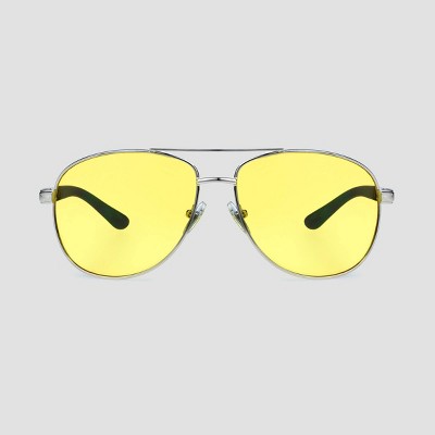 Men's Aviator Night Driving Glasses with Night Driving Lenses - Foster Grant Silver