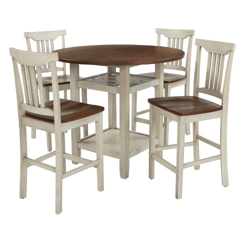 5pc Berkley Counter Height Dining Set, Antique White Distressed Dining Room Chairs