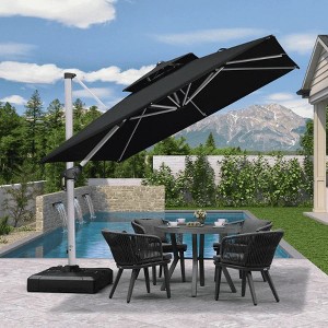 PURPLE LEAF 9/10/11/12ft Square Patio Cantilever Umbrella with Base Windproof Offset Heavy Duty Sun Umbrella for Pool Lawn Garden 360 Degree Rotation - 1 of 4