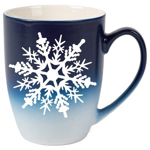 Elanze Designs Snowflake Bold Line Two Toned Ombre Matte Navy Blue and White 12 ounce Ceramic Stoneware Coffee Cup Mug - 1 of 4