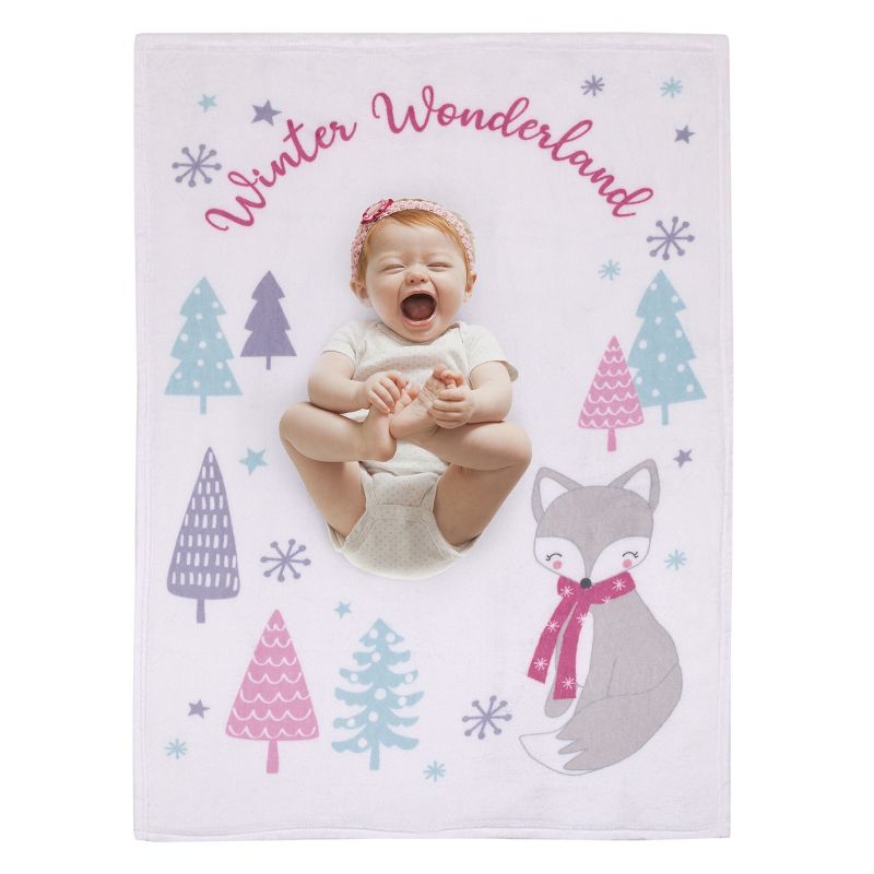 NoJo Fox White, Gray, and Purple "Winter Wonderland" Christmas Photo Op Super Soft Baby Blanket, 2 of 5