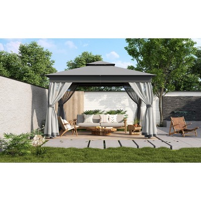 Bigget 10x12 Outdoor Gazebo Tent with Double Roof, Patio Gazebo with Mosquito Netting, Patio Canopy for Backyard, Garden, Lawn and Deck