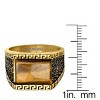 Steeltime Men's 18k gold plated stainless steel and tiger eye statement ring with black simulated diamond and greek key. - 3 of 4