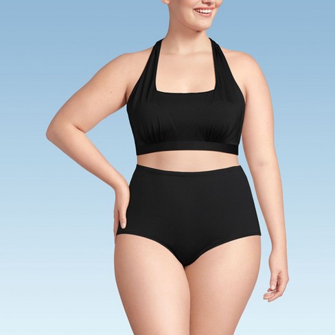 Lands End Women s Plus Size Chlorine Resistant Square Neck Halter Bikini Top 1x Black