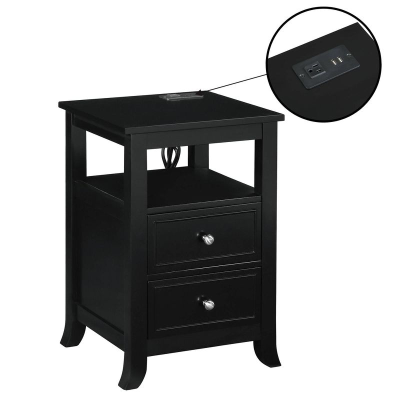 Breighton Home Melbourne 2 Drawer End Table with Charging Station and Shelf Black, 1 of 8