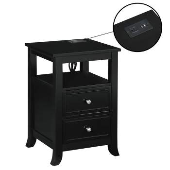 Breighton Home Melbourne 2 Drawer End Table with Charging Station and Shelf Black