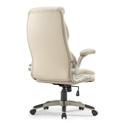 Off-White Faux Leather Executive Swivel Office Chair with Adjustable Arms