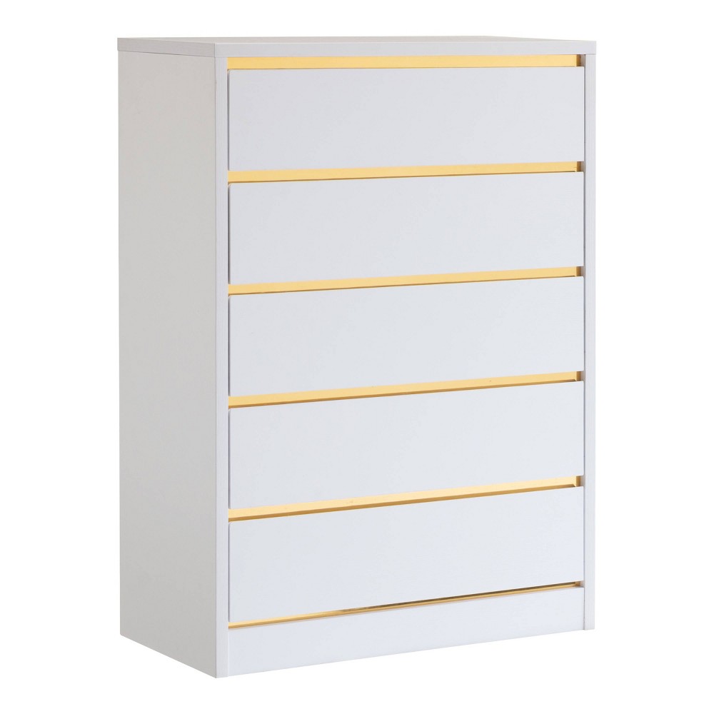 Gailyn Modern 5 Drawer Tall Chest White - miBasics