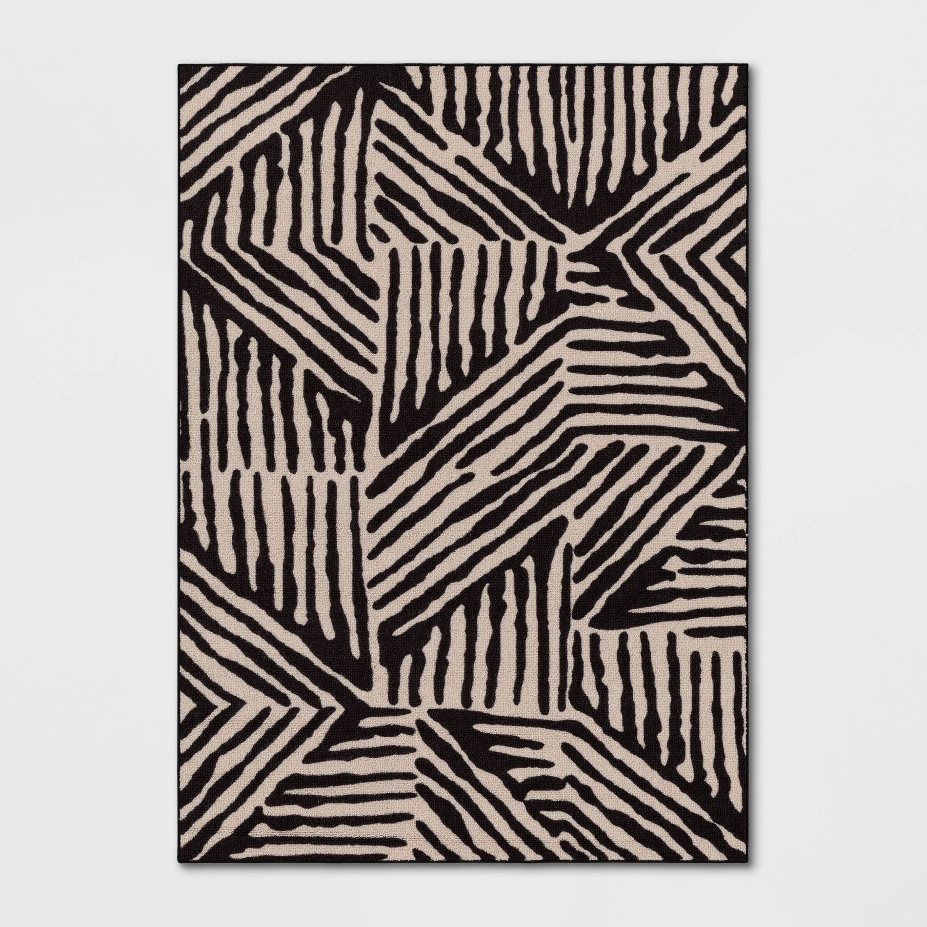 5'x7' Abstract Lines Rug Black/Tan - Threshold™: Modern Tufted, Fade & Stain-Resistant, Indoor, OEKO-TEX Certified