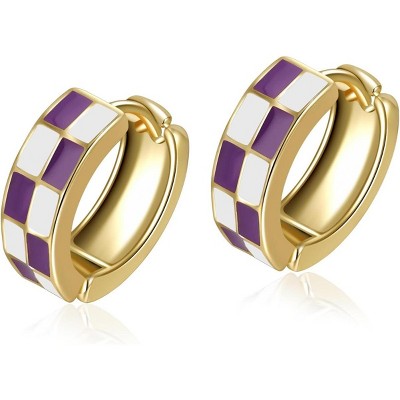 Small Hoop Cartilage Earrings Teacher Earrings for Women；White Black Enamel Hypoallergenic Hooped Gifts Gold and