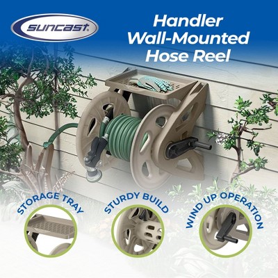Suncast Taupe Resin Wall Mounted Hose Reel with Tray