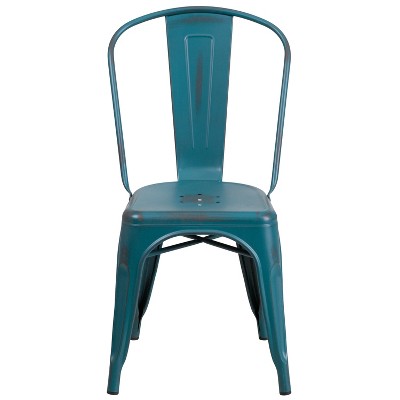 Kelly Blue-Teal Metal Indoor-Outdoor Stackable Side Chair