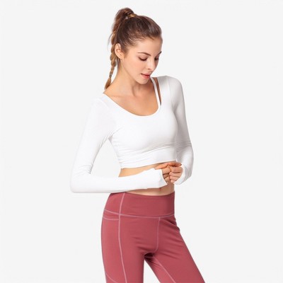 Anna-Kaci Active Women's Long Sleeve Cropped Active Top with Scoop Neck and Fitted Design
