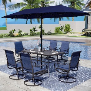 Captiva Designs 8pc Patio Dining Set with Rectangular steel table & Padded Sling Swivel Chairs & Market Umbrella - 1 of 4