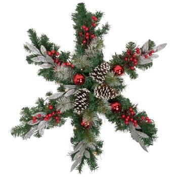 Northlight Pre-Lit Battery Operated Pine and Berries Snowflake Christmas Wreath - 32" - Warm White LED Lights